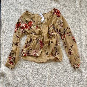 Long Sleeve Tie Front Blouse